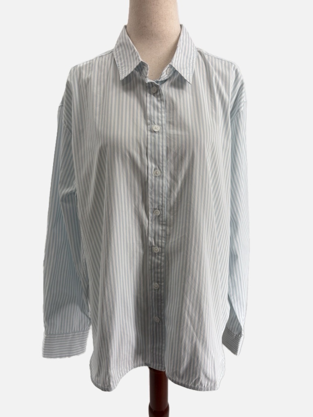 Spanx Oversized Cotton Poplin Striped Button Up Long Sleeve Shirt NWOT Large